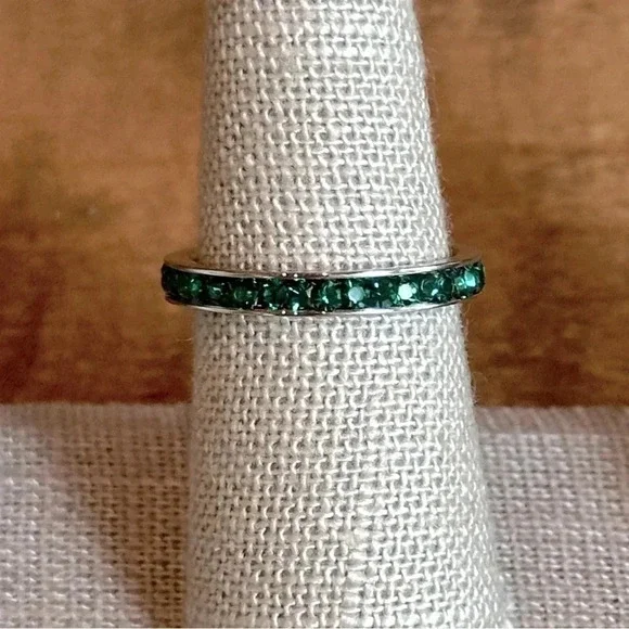 Green Emerald Colored CZ Stainless Steel Eternity Band Stack Ring May Birthstone - Picture 6 of 7
